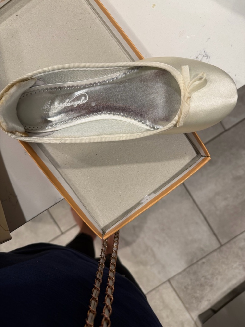 Ivory Satin Ballet Flat with Bow